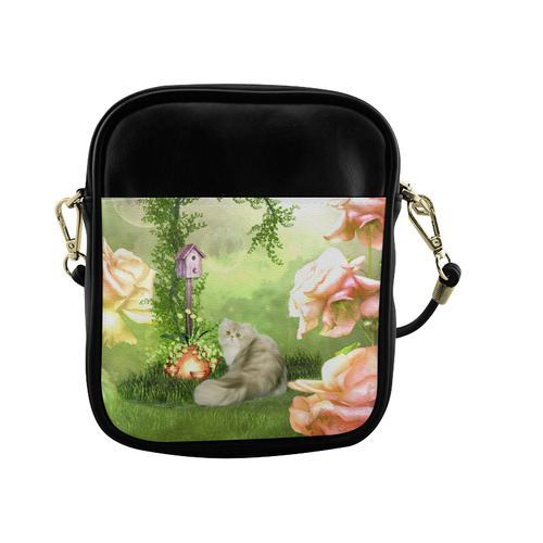 Cute cat in a garden Sling Bag (Model 1627)