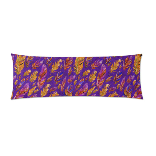 Watercolor Feathers And Dots Pattern Purple Custom Zippered Pillow Case 21"x60"(Two Sides)