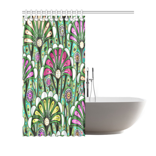 Art Deco Vintage Floral Pink Red Shower Curtain 66"x72"