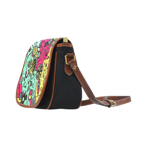 Comic Doodle Illustration in Colour Saddle Bag/Small (Model 1649)(Flap Customization)