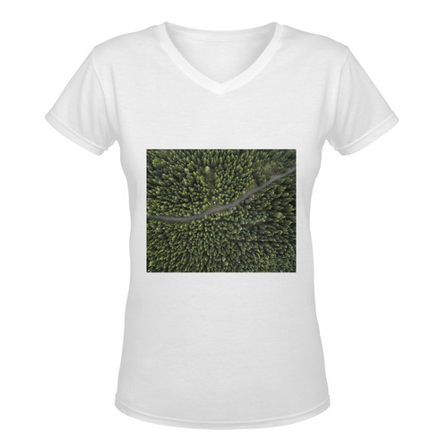 DESIGNERS TSHIRT WHITE WITH FOREST Women's Deep V-neck T-shirt (Model T19)