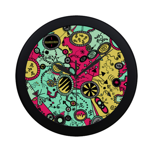 Comic Doodle Illustration in Colour Circular Plastic Wall clock