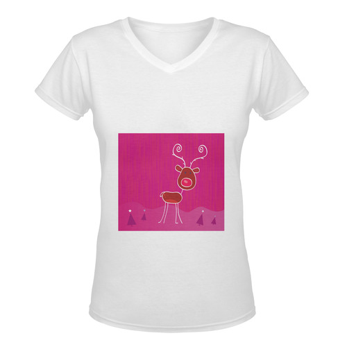 Ladies tshirt with Reindeer Women's Deep V-neck T-shirt (Model T19)