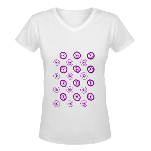 Designers tshirt with Purple dots Women's Deep V-neck T-shirt (Model T19)