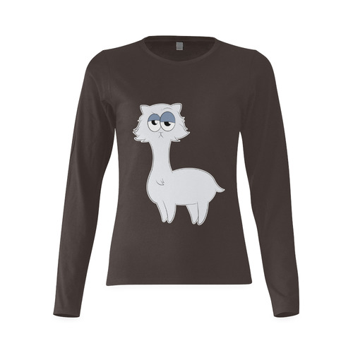 Grumpy Persian Cat Llama Sunny Women's T-shirt (long-sleeve) (Model T07)