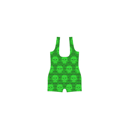 skulls and hearts, green by JamColors Classic One Piece Swimwear (Model S03)