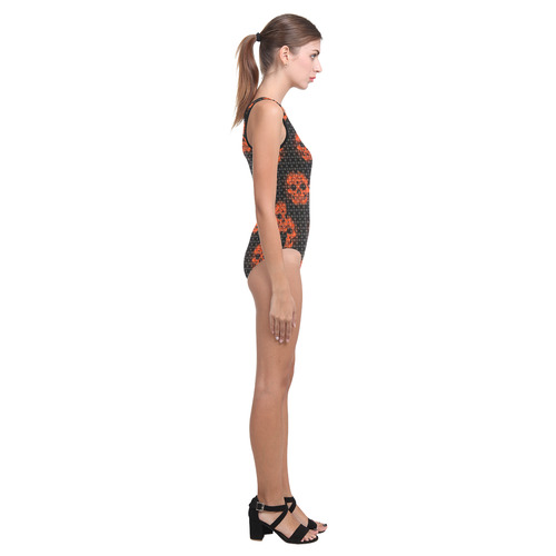 skulls and dotts, orange by JamColors Vest One Piece Swimsuit (Model S04)