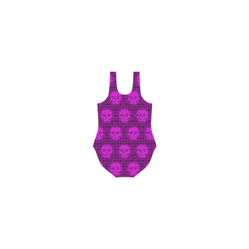 skulls and hearts, pink by JamColors Vest One Piece Swimsuit (Model S04)