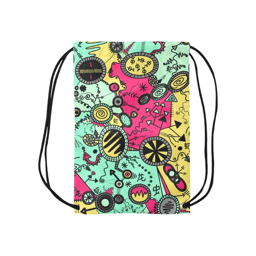 Comic Doodle Illustration in Colour Small Drawstring Bag Model 1604 (Twin Sides) 11"(W) * 17.7"(H)