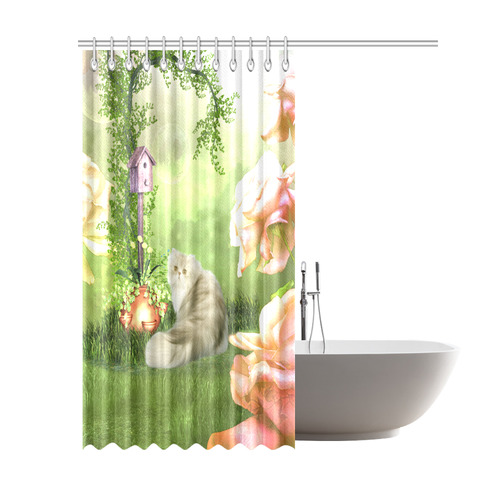 Cute cat in a garden Shower Curtain 69"x84"