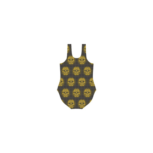 skulls and dotts,golden by JamColors Vest One Piece Swimsuit (Model S04)