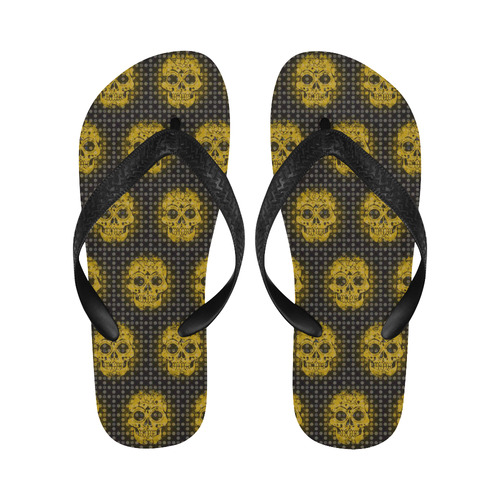 skulls and dotts,golden by JamColors Flip Flops for Men/Women (Model 040)