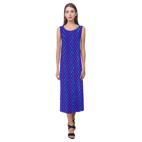 Scissor Stripes - Blue and Purple Phaedra Sleeveless Open Fork Long Dress (Model D08)