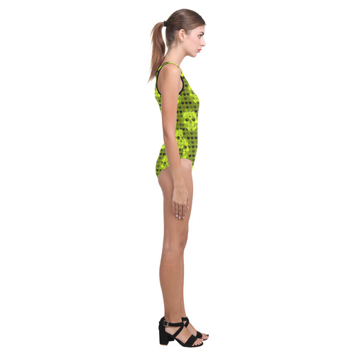skulls and hearts,yellow by JamColors Vest One Piece Swimsuit (Model S04)