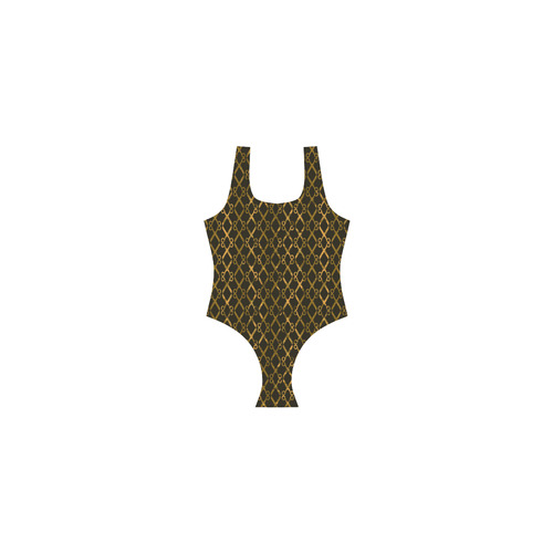 Golden Brown Scissor Stripes Vest One Piece Swimsuit (Model S04)