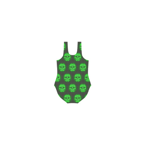 skulls and dotts, green by JamColors Vest One Piece Swimsuit (Model S04)