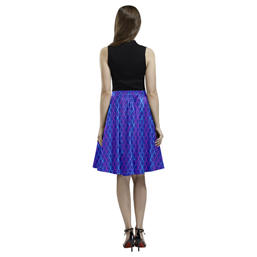 Scissor Stripes - Blue and Purple Melete Pleated Midi Skirt (Model D15)