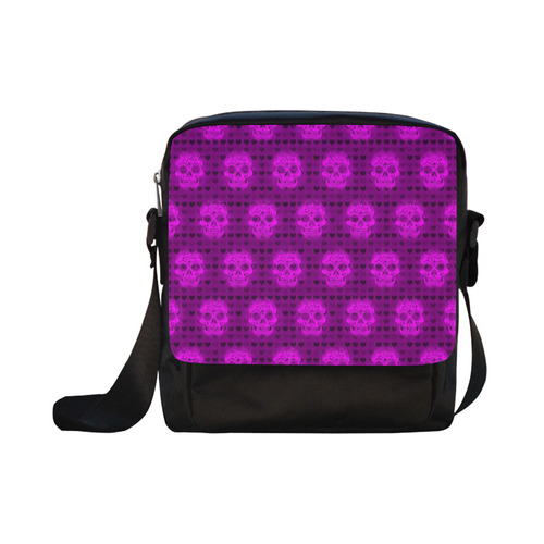 skulls and hearts, pink by JamColors Crossbody Nylon Bags (Model 1633)