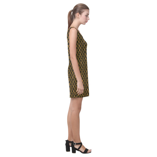 Golden Brown Scissor Stripes Medea Vest Dress (Model D06)