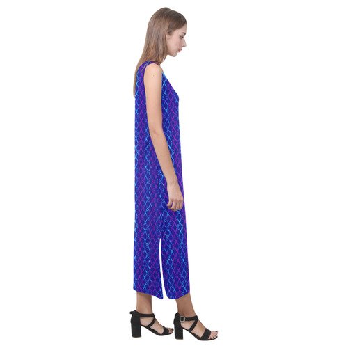 Scissor Stripes - Blue and Purple Phaedra Sleeveless Open Fork Long Dress (Model D08)