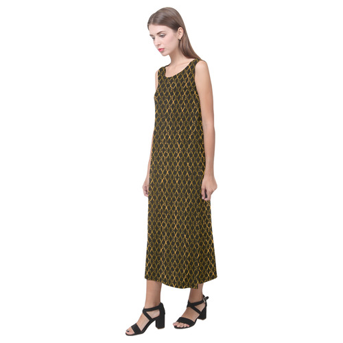 Golden Brown Scissor Stripes Phaedra Sleeveless Open Fork Long Dress (Model D08)