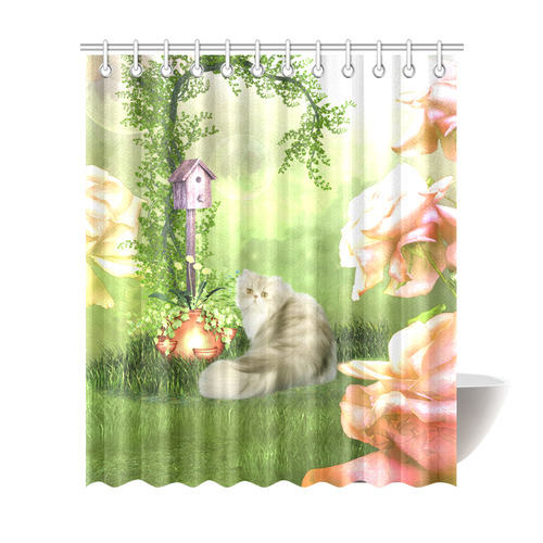 Cute cat in a garden Shower Curtain 72"x84"