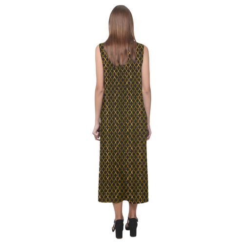 Golden Brown Scissor Stripes Phaedra Sleeveless Open Fork Long Dress (Model D08)