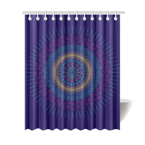 blue mandala circular Shower Curtain 69"x84"