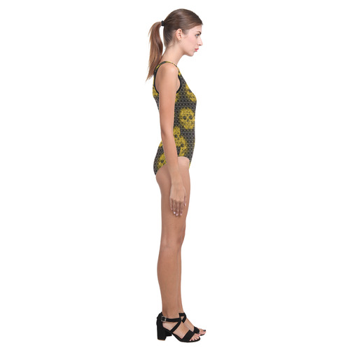 skulls and dotts,golden by JamColors Vest One Piece Swimsuit (Model S04)