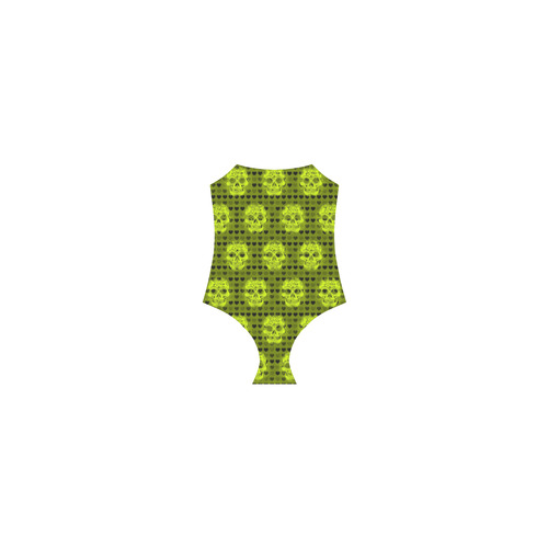 skulls and hearts,yellow by JamColors Strap Swimsuit ( Model S05)