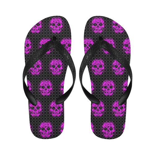 skulls and dotts, pink by JamColors Flip Flops for Men/Women (Model 040)
