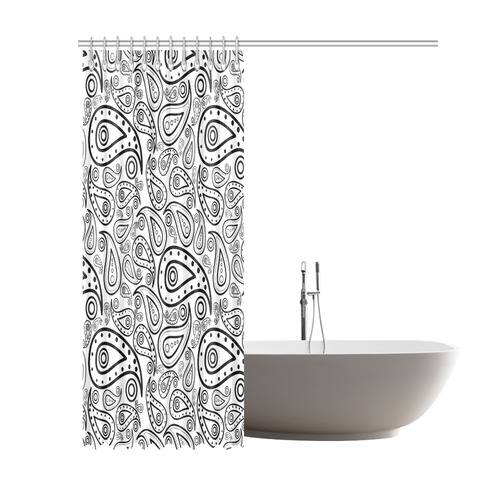 black and white paisley Shower Curtain 69"x84"