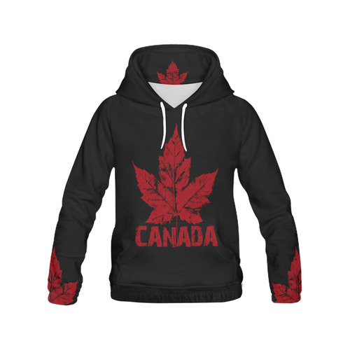 Black Canada Hoodies Cool Canada Shirts All Over Print Hoodie for Women (USA Size) (Model H13)