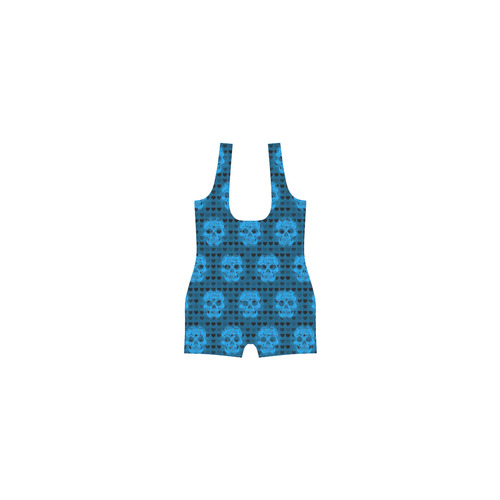 skulls and hearts, aqua by JamColors Classic One Piece Swimwear (Model S03)