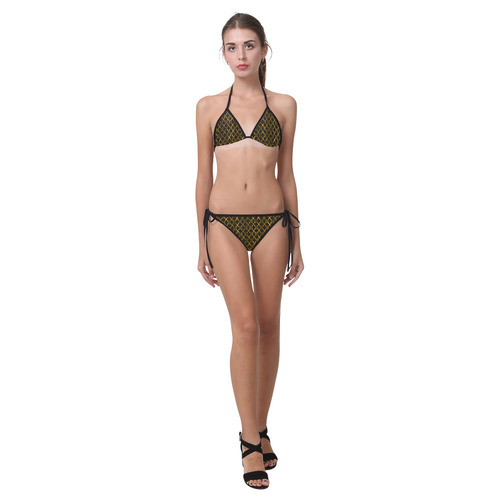 Golden Brown Scissor Stripes Custom Bikini Swimsuit (Model S01)