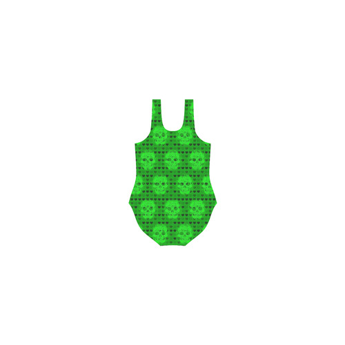 skulls and hearts, green by JamColors Vest One Piece Swimsuit (Model S04)