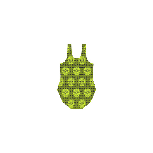 skulls and hearts,yellow by JamColors Vest One Piece Swimsuit (Model S04)