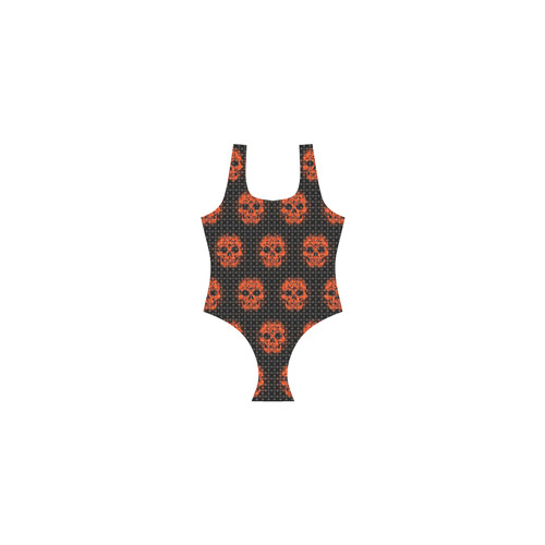 skulls and dotts, orange by JamColors Vest One Piece Swimsuit (Model S04)