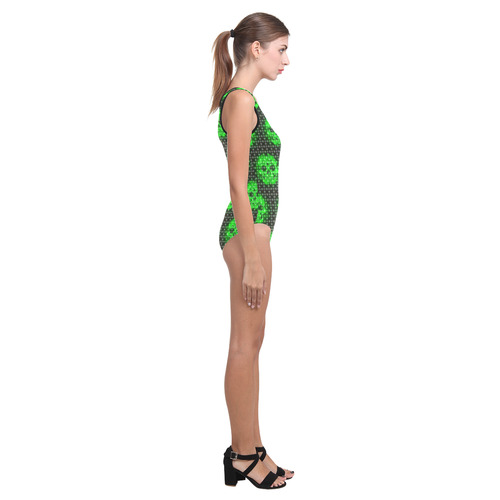 skulls and dotts, green by JamColors Vest One Piece Swimsuit (Model S04)