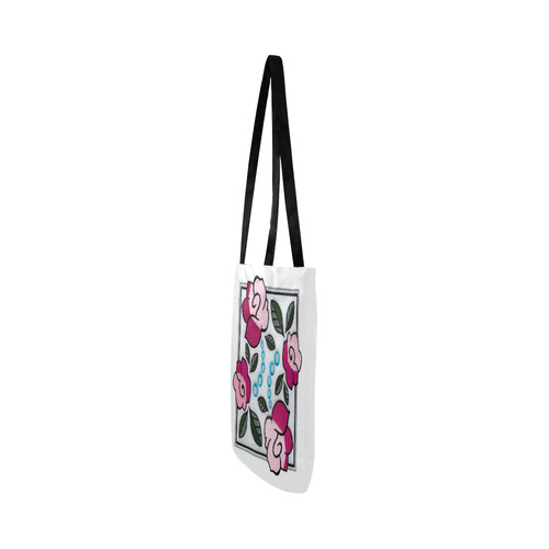 Pink Art Deco Floral White Background Reusable Shopping Bag Model 1660 (Two sides)