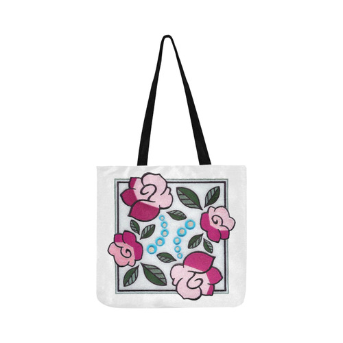 Pink Art Deco Floral White Background Reusable Shopping Bag Model 1660 (Two sides)