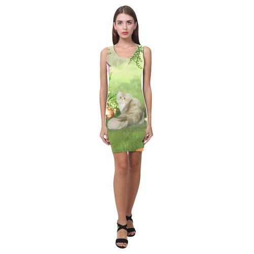 Cute cat in a garden Medea Vest Dress (Model D06)