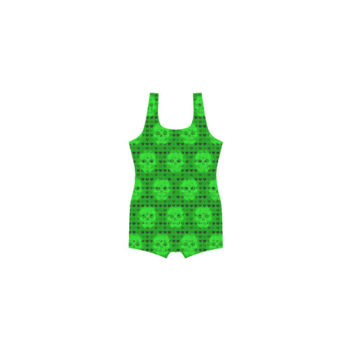 skulls and hearts, green by JamColors Classic One Piece Swimwear (Model S03)
