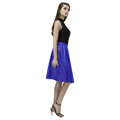 Scissor Stripes - Blue and Purple Melete Pleated Midi Skirt (Model D15)