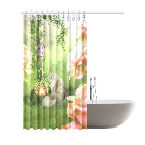 Cute cat in a garden Shower Curtain 72"x84"