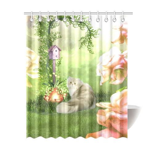 Cute cat in a garden Shower Curtain 69"x84"
