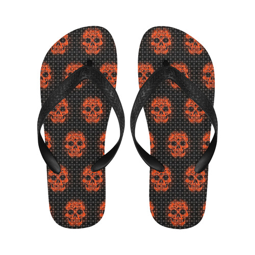 skulls and dotts, orange by JamColors Flip Flops for Men/Women (Model 040)
