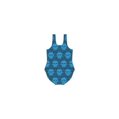 skulls and hearts, aqua by JamColors Vest One Piece Swimsuit (Model S04)