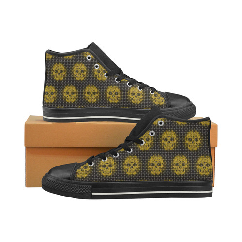 skulls and dotts,golden by JamColors Women's Classic High Top Canvas Shoes (Model 017)