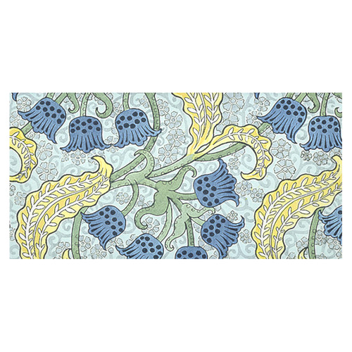 Blue Yellow Art Deco Floral Cotton Linen Tablecloth 60"x120"